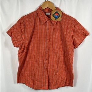 Vintage 90’s NorthCrest Women’s Orange Plaid Button Down Shirt XL Original Tags